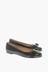 Ferragamo Varina Leather Flat In Nero Patent/gold
