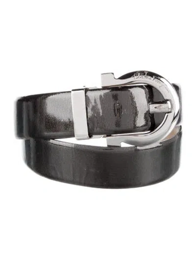 Pre-owned Ferragamo Patent Leather Belt In Gray