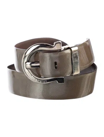 Pre-owned Ferragamo Patent Leather Belt In Silver