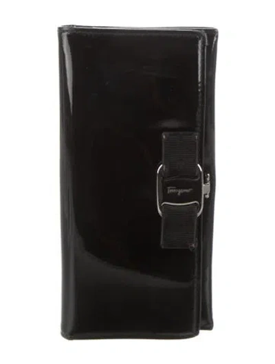 Pre-owned Ferragamo Patent Leather Bifold Wallet In Black