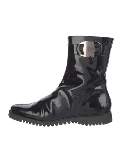 Pre-owned Ferragamo Patent Leather Boots In Black