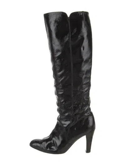 Pre-owned Ferragamo Patent Leather Boots In Black