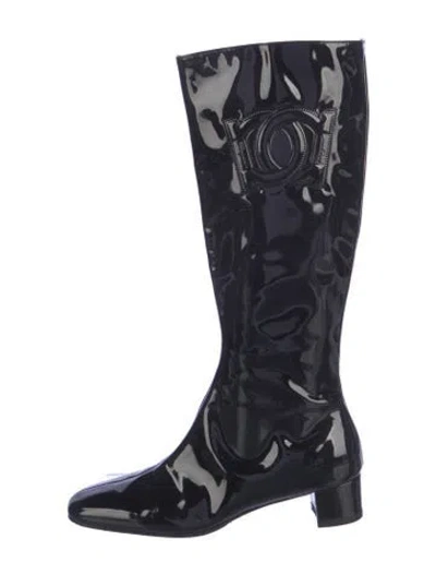 Pre-owned Ferragamo Patent Leather Boots In Blue