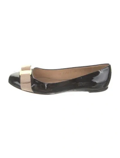 Pre-owned Ferragamo Patent Leather Bow Accents Ballet Flats In Blue
