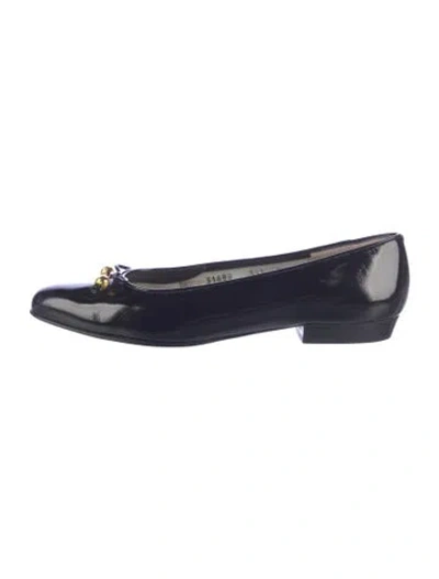 Pre-owned Ferragamo Patent Leather Bow Accents Ballet Flats In Blue