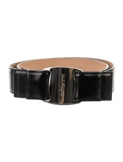 Pre-owned Ferragamo Patent Leather Bow Accents Belt In Black