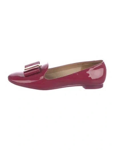 Pre-owned Ferragamo Patent Leather Bow Accents Loafers In Pink