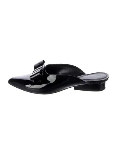 Pre-owned Ferragamo Patent Leather Bow Accents Mules In Black