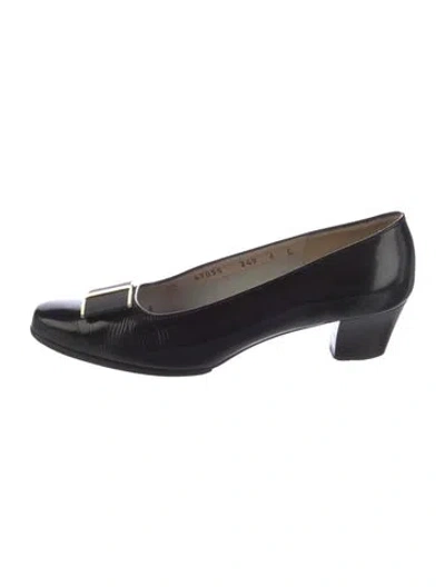 Pre-owned Ferragamo Patent Leather Bow Accents Pumps In Blue