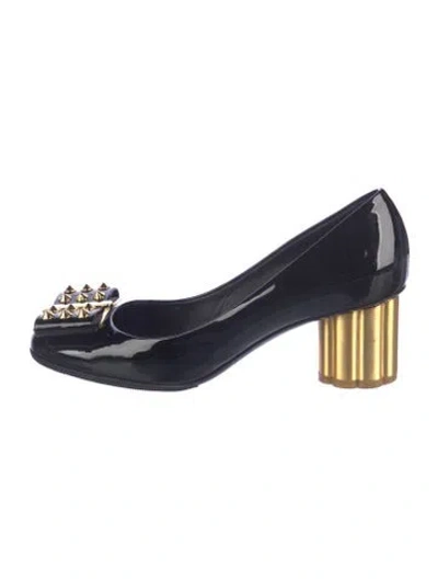 Pre-owned Ferragamo Patent Leather Bow Accents Pumps In Blue