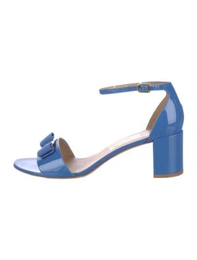 Pre-owned Ferragamo Patent Leather Bow Accents Sandals In Blue