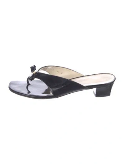 Pre-owned Ferragamo Patent Leather Bow Accents Slides In Blue