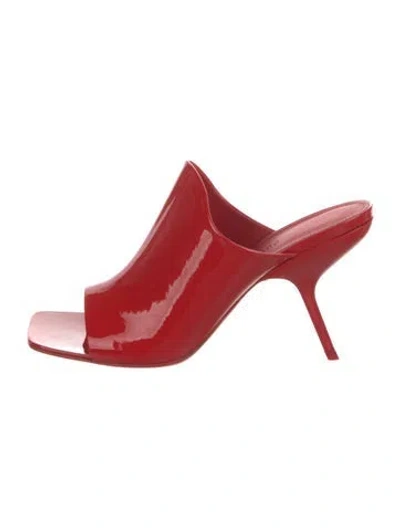 Pre-owned Ferragamo Patent Leather Bow Accents Slides In Red