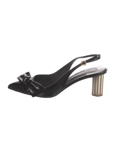 Pre-owned Ferragamo Patent Leather Bow Accents Slingback Pumps In Black