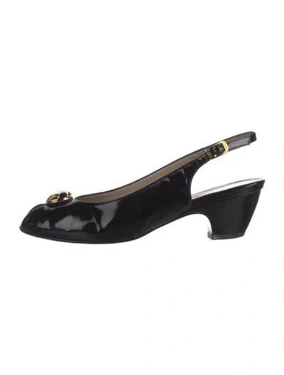 Pre-owned Ferragamo Patent Leather Bow Accents Slingback Sandals In Black