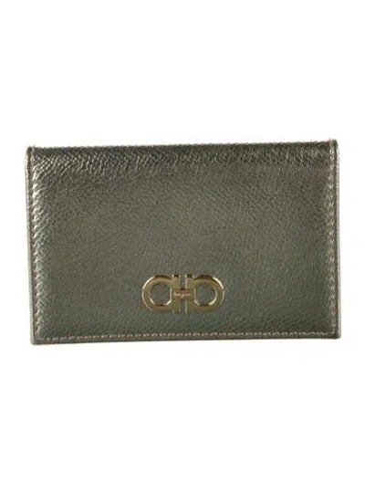 Pre-owned Ferragamo Patent Leather Card Holder In Gold