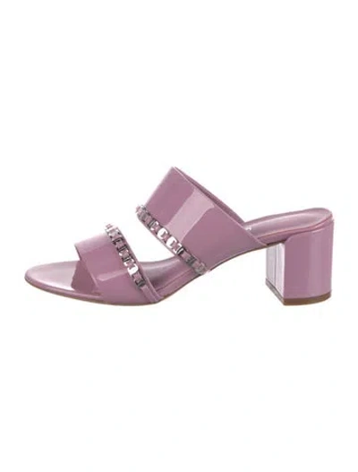 Pre-owned Ferragamo Patent Leather Chain-link Accents Slides In Purple