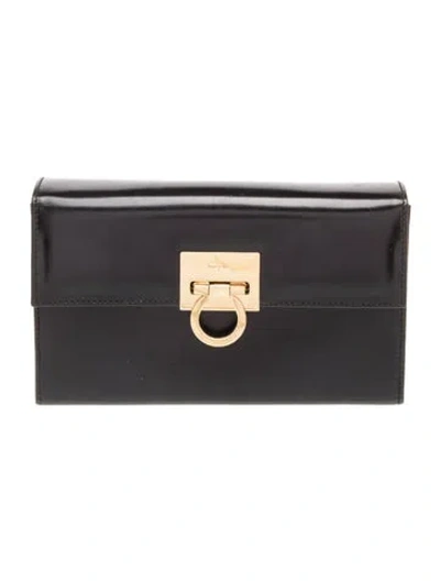 Pre-owned Ferragamo Patent Leather Clutch In Black