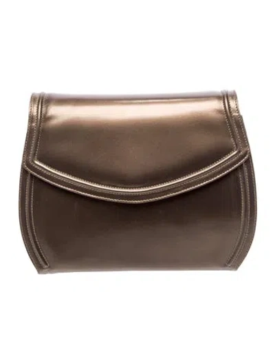 Pre-owned Ferragamo Patent Leather Clutch In Gray