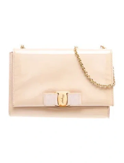 Pre-owned Ferragamo Patent Leather Clutch In Neutral