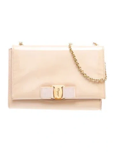 Pre-owned Ferragamo Patent Leather Clutch In Neutrals