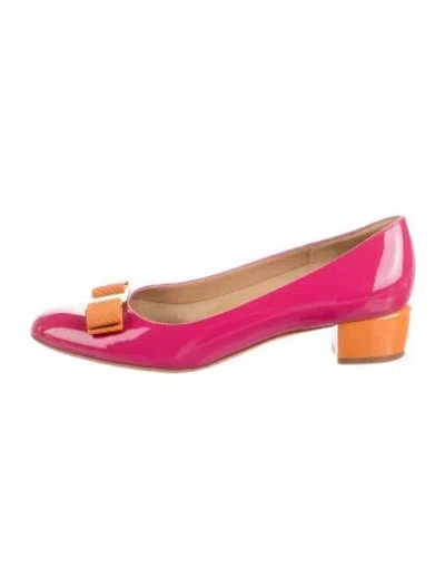 Pre-owned Ferragamo Patent Leather Colorblock Pattern Pumps In Pink
