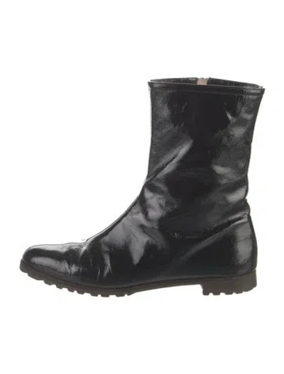 Pre-owned Ferragamo Patent Leather Combat Boots In Black