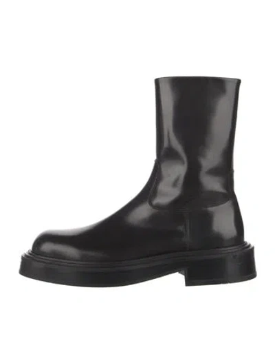 Pre-owned Ferragamo Patent Leather Combat Boots In Black