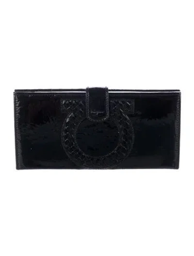 Pre-owned Ferragamo Patent Leather Continental Wallet In Black
