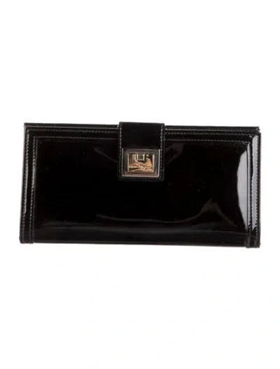 Pre-owned Ferragamo Patent Leather Continental Wallet In Black