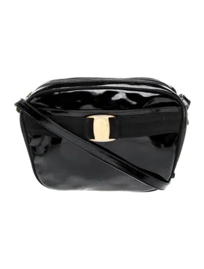 Pre-owned Ferragamo Patent Leather Crossbody Bag In Black