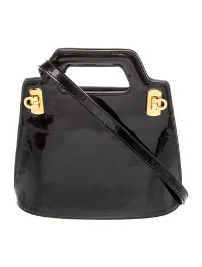Pre-owned Ferragamo Patent Leather Crossbody Bag In Black