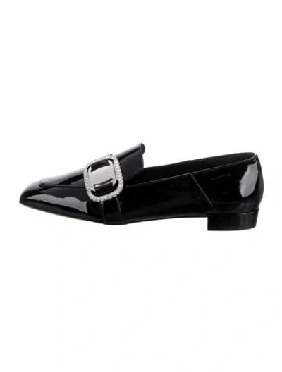 Pre-owned Ferragamo Patent Leather Crystal Embellishments Loafers In Black