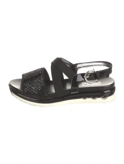 Pre-owned Ferragamo Patent Leather Crystal Embellishments Slingback Sandals In Black