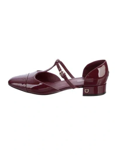 Pre-owned Ferragamo Patent Leather D'orsay Flats In Burgundy