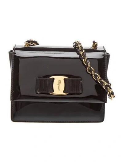 Pre-owned Ferragamo Patent Leather Evening Bag In Black