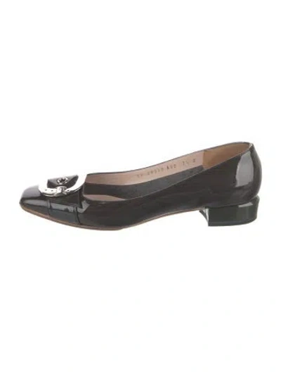 Pre-owned Ferragamo Patent Leather Flats In Gray