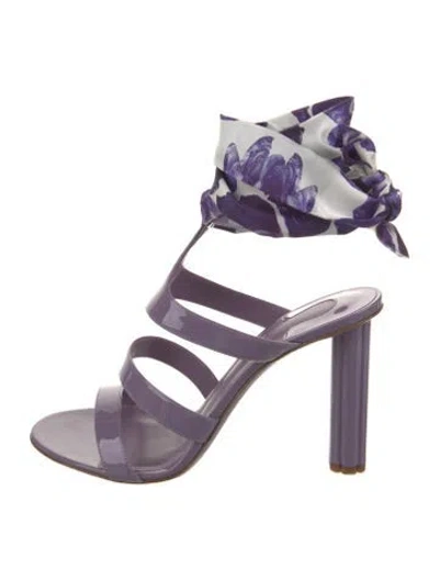 Pre-owned Ferragamo Patent Leather Floral Print Gladiator Sandals In Purple