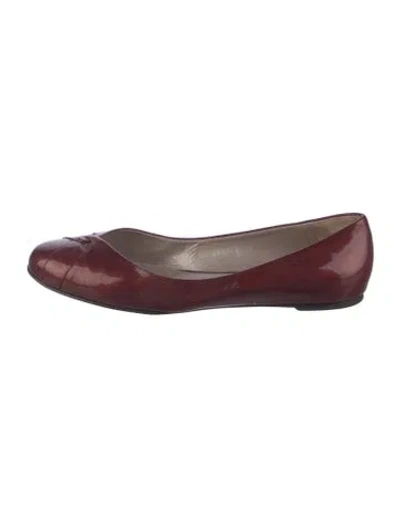 Pre-owned Ferragamo Patent Leather Grosgrain Trim Ballet Flats In Burgundy