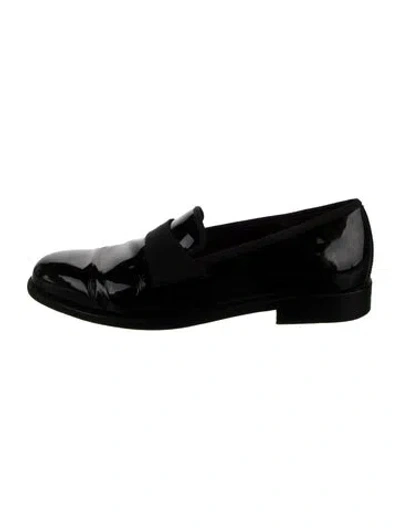 Pre-owned Ferragamo Patent Leather Grosgrain Trim Dress Loafers In Black