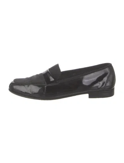 Pre-owned Ferragamo Patent Leather Grosgrain Trim Loafers In Black