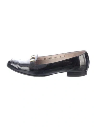 Pre-owned Ferragamo Patent Leather Grosgrain Trim Loafers In Blue