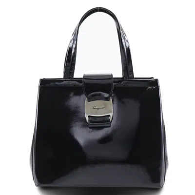Pre-owned Ferragamo Patent Leather Handbag () In Black