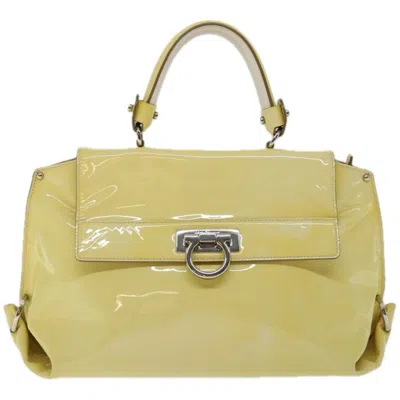Pre-owned Ferragamo Patent Leather Handbag () In Yellow