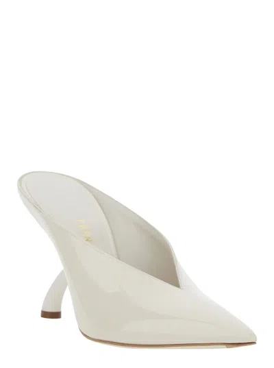 Ferragamo Patent Leather Heeled Mule In White