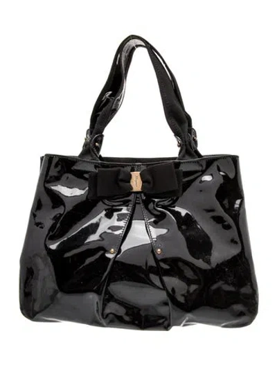 Pre-owned Ferragamo Patent Leather Hobo In Black