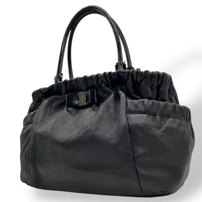 Pre-owned Ferragamo Patent Leather Leather Handbag () In Black