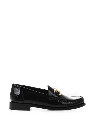Ferragamo Patent Leather Loafers Maryan With Gold Gancini Detail In Black