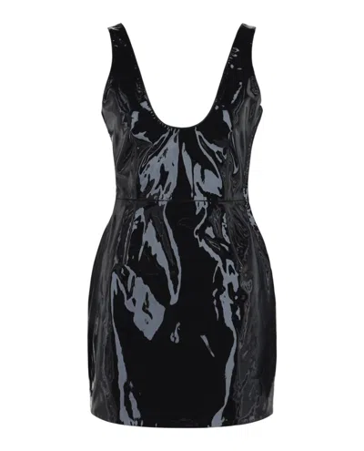 Ferragamo Patent Leather Mini Dress In Blue