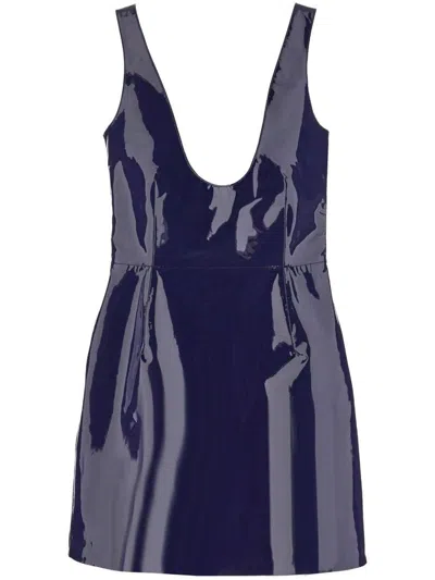 Ferragamo Patent Leather Mini Dress In Blue